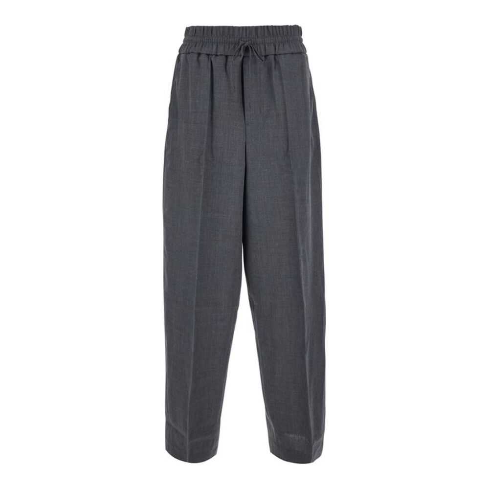 Ami Paris Men Gray Pants With Elasticized Drawstring Waist In Wool For Men